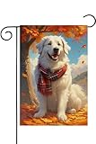 HILILIAN Fall Garden Flag 12x18 Double Sided, Small Burlap Autumn Great Pyrenees Dog Garden Flag Maple Leaves Fall Thanksgiving Outside Outdoor House Yard Decoration(4357)