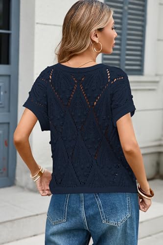 Image of Cakulo Womens Summer Crochet Boho Crop Tops Short Sleeve Lightweight Knit Sweater 2026 Beach Vacation Cruise Resort Wear