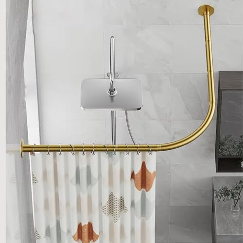 Barra de cortina de ducha en forma de L, barra de esquina extensible de acero inoxidable, sin necesidad de taladrar, ajustable de 108 a 138 cm, duradera y elegante, diseño antihundimiento para baños