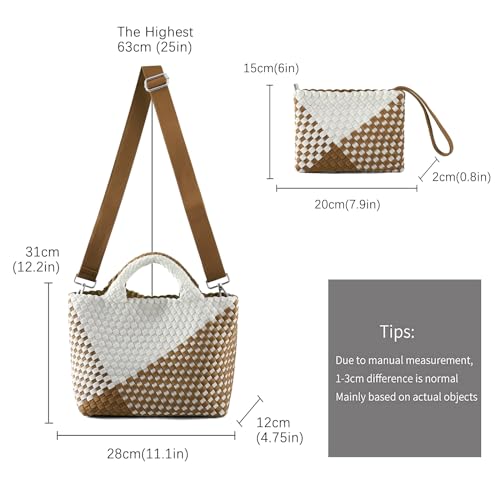 Image of Woven Bag for Women, Neoprene Tote Bag Summer Beach Handbag Purse Retro Handmade Travel Shoulder Bag Set