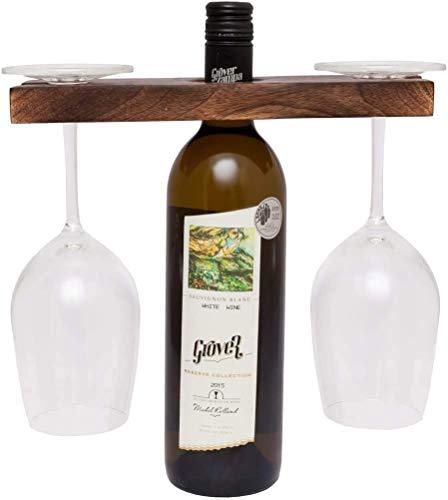 S.B Arts Wooden Wine Bottle & Glass Holder Handmade Antique Wood Stand for Wine for Two Glasses & Bottle Beautifully Handcrafted Antique Look Traditionally Handcrafted