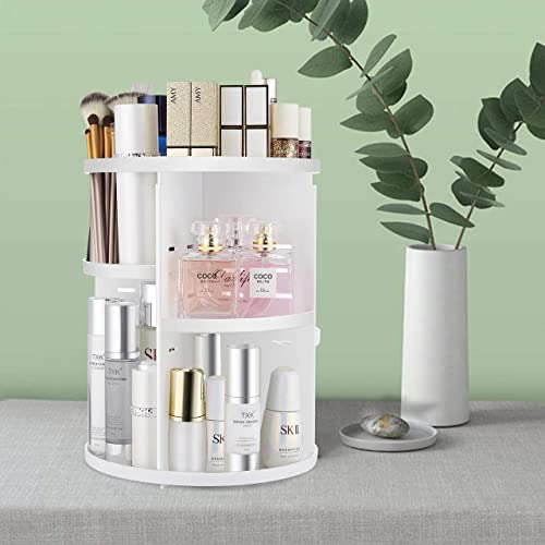 Image of HOUSE OF VIPA 360 Rotating Makeup Organizer, Acrylic DIY Adjustable Bathroom Makeup Carousel Spinning Holder Rack, Large Capacity Cosmetics Storage Box Vanity Countertop (White)