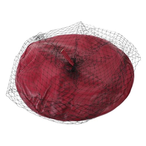 TOVINANNA Unique Women's French Beret Veil Vintage Beret Hat Comfortable Pu Leather for Seasons Red
