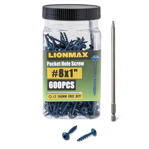 LIONMAX Pocket Hole Screws 1 Inch, 600 PCS Exterior Pocket Screws #8 x 1