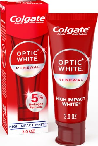 Colgate Optic White Renewal Teeth Whitening Toothpaste, Whitening Fluoride Toothpaste, Effectively Removes Tea, Coffee, and Wine Stains, Made with Hydrogen Peroxide, High Impact White, 3.0 oz - image 1