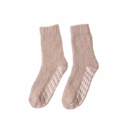GIBZ 4 Pairs Fluffy Slipper Socks for Women, Non Slip Thick Plush Bed Socks, Warm and Soft Fleece Lined for Indoor