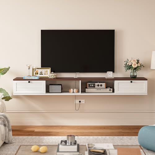 FloatiCasa Floating TV Stand, Plywood Wall Mounted Media Console with