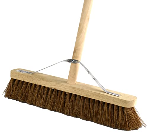 Natural Coco Bristle Broom Soft Brush With Wooden Handle 18 Indoor & Outdoor Sweeping