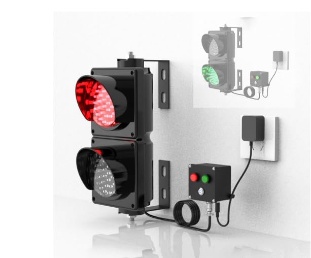 LED 2-Light Red/Green Loading Dock Traffic Signal Light with Switch Control-4 Inch Industrial Stop/Go Light for Warehouses, Construction Sites -110-240V AC, Plug & Play, Mounting Brackets Included