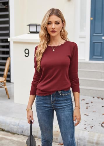 Image of GRACE KARIN Long Sleeve Fall Sweaters for Women Trendy Business Casual Tops | Fashion Clothes,Classic Pullover Shirt,Crew Neck,Scalloped,Lightweight,Soft Comfy,Fitted,Knit,Stretchy,Winter Layer Clothing