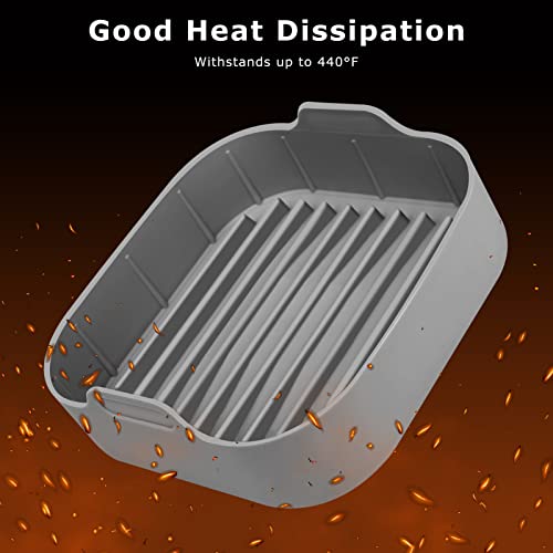 Image of Air Fryer Silicone Pot, 8 inch Air Fryers Oven Basket with Mitts, Replacement of Parchment Paper Liners for 6.5 QT or Bigger Square, Grey