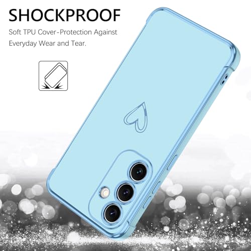 Image of GUAGUA Compatible with Samsung Galaxy S24 Plus Case 6.7 Inch Slim Soft TPU Cover with Cute Heart Pattern for Women Girls Men Luxury Electroplated Shockproof Protective Case for Samsung S24+, Blue