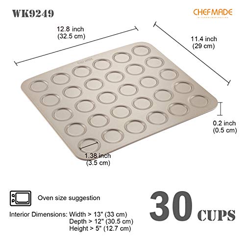 Chefmade Macaron Cake Pan, 30-Cavity Non-Stick Macaroon Biscuits Cookie Bakeware For Oven Baking (Champagne Gold) #TOP1