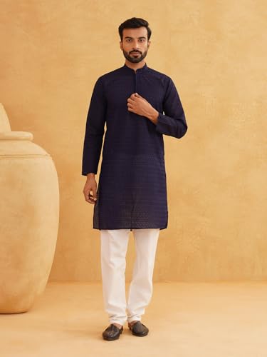 Image of Sojanya (Since 1958 Motifs Embroidered Thread Work Pure Cotton Straight Kurta With Churidar