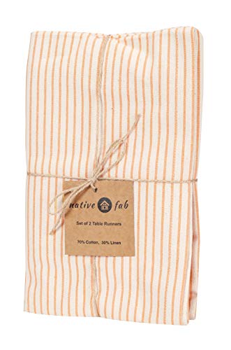 Native Fab Set of 2 Cotton Table Runners Farmhouse 90 Inches Long - Parties Rustic Bridal Shower Decor Dining Table Runners, Wedding Table Runners 14x90 Orange Natural