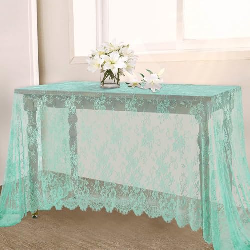B-COOL Vintage Lace Tablecloths 60x120 Inch Green Wedding Floral Overlays by B-COOL - Used condition - US$12.86