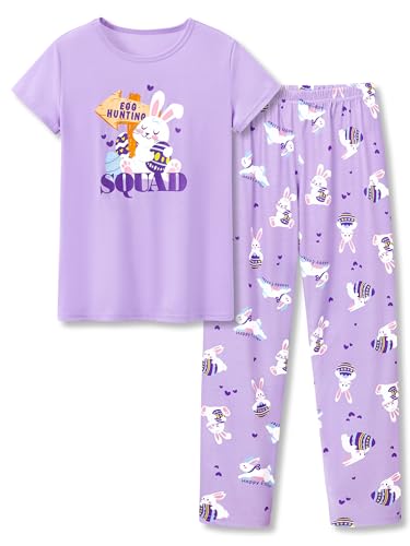 Image of Beezizac Girls Pajamas Cute Print Short /Long Sleeve Pants Set Size 6-18