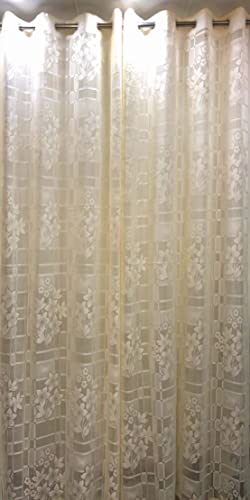 Image of Fabrilia Heavy Polyester Net Semi Transparent Fancy Grommet Semi Sheer Curtains , Floral Design, Cream, Window- 4 Feet X 5 Feet, Pack Of 2 Pcs