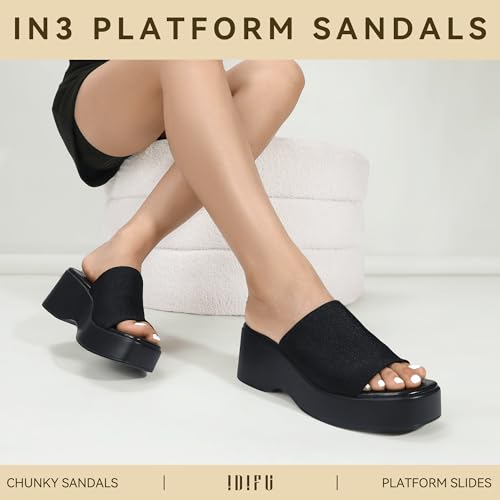 IDIFU IN3 Platform Sandals Womens Wedges Sandals Comfortable Cute Square Open Toe Slides Sandals Lightweight Slip On Chunky Wedges Heels Sandals Dressy Casual Summer Beach Walking Sandals Shoes2