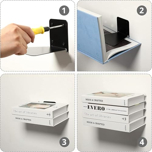Image of ROLLYWARE Metal Unique Design Invisible Book Shelf Floating Book Shelve Wall Mountad Shelf Holder Hanging Home Storage Rack For Home (Hold Upto 10 Books Per Self) Silver,Pack Of 1