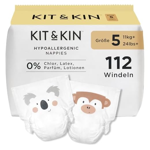 Kit & Kin Premium Windeln Größe 5 (11+ kg) 112 Stück, Pflanzliche & Hypoallergene Babywindeln, Zuverlässiger Auslaufschutz, Vegan & Tierversuchsfrei
