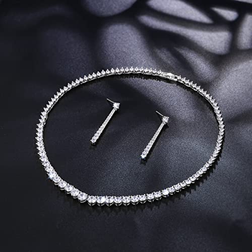 Women Cubic Zirconia Round Cut CZ Bridal Necklace and Dangle Earrings Set for Bride Wedding3