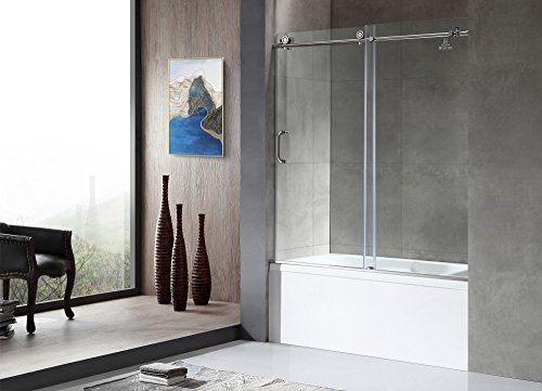 Anzzi 62 X 60 Inch Frameless Sliding Tub Door In Polished Chrome | Don Water Repellent Glass Shower Door With Seal Strip Parts And Handle | Easy Gilde Rollers Sliding Shower Door | Sd-Az17-01Ch #TOP1