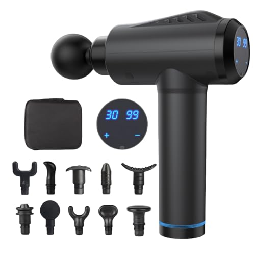 Massagepistole mit 30 Geschwindigkeiten/Massage Gun für tiefe Muskelmassage mit bis zu 3600 Impulsen/min / 10 Aufsätze für Nacken, Rücken & Körper/Mit LCD-Touchscreen