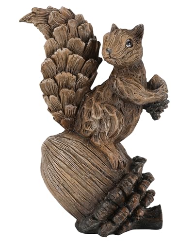 iStatue Handmade Resin Squirrel on Acorn Statue Miniature Garden Figurines