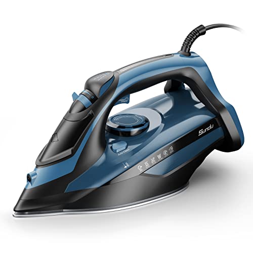 Sundu Steam Iron for Clothes with Rapid Heating Ceramic Coated Soleplate, 1700W with Precise Thermostat Dial, Self-Cleaning, Auto-Off, 15.21oz Water Tank for Home Clothes Ironing Use, Blue