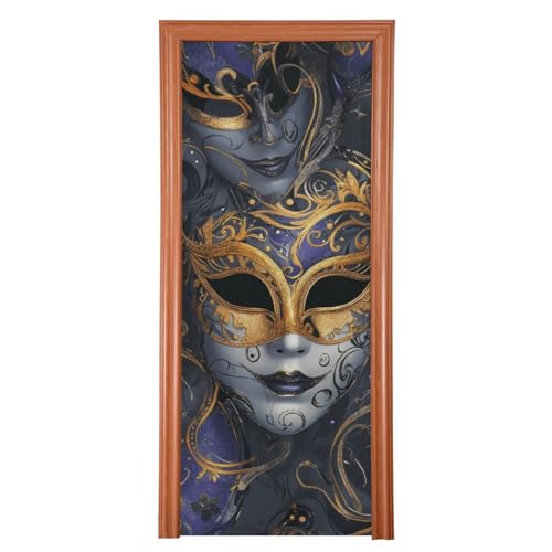 FLildon Mardi Gras Mask Carnival Door Cover Decoration, Party Accessory Porch Decor for Festive Ornament Room Door Covers 32 x 79 Inch