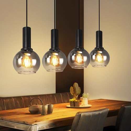 CBJKTX Pendelleuchte Esstisch Hängelampe Glas -4 Flammig Hängeleuchte Vintage Esstischlampe E27 Retro Hängend Esszimmerlampe Höhenverstellbar Pendellampe für Schlafzimmer Bar (ohne Leuchtmittel)