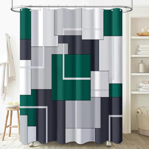 BTTN 54x78 Stall Modern Geometric Waterproof Shower Curtain, Emerald Green