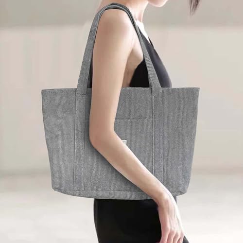 Casual and simple tote bag Large capacity vintage shoulder bag Corduroy pocket With zippered pockets for travel