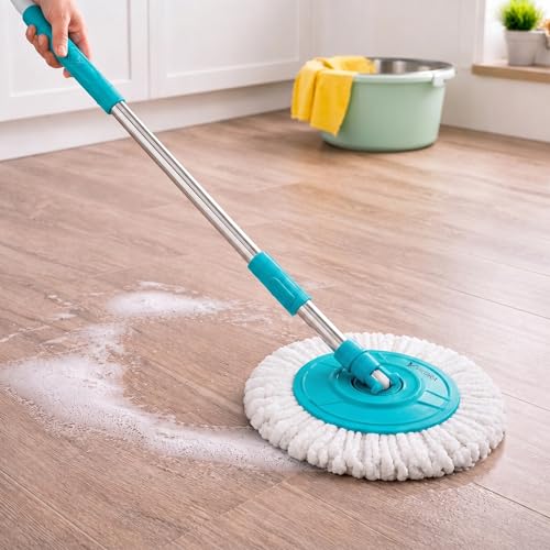Image of Valora Global Stainless Steel Mop Stick Rod - 360 Extendable Spin Mop Handle, Heavy Duty Foldable Cleaning Pole for Floor - Cleaning Mop for Home (Pocha) (Cyan Blue)