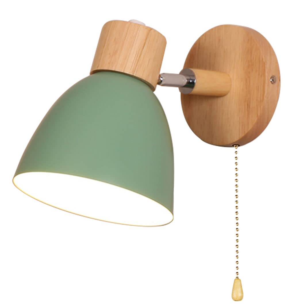 HUAYUSEDF Wall Sconce Lamps Lighting Fixture with Zipper on Off Switch,Bedside Macaron lamp E27 Solid Wood Base Lights for Living Room Aisle Children's Kid's Bedroom (White)(Green)