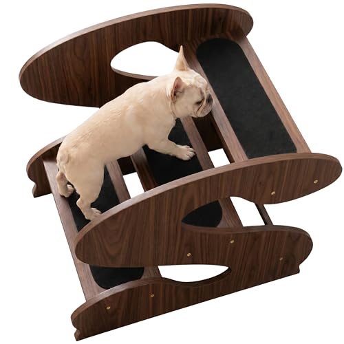 AUTATUE Wood Dog Stairs for Bed WalnutWood GrainPattern