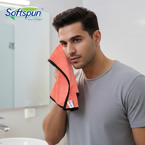 Image of SOFTSPUN Microfiber Hand & Face Wipes 280 GSM 20x30 Cms, 4 Piece Towel Set, (Peach Colour) Super Soft & Silky for Hand, Face and Body - Hypoallergenic Sensitive Skin Wipes & Washcloths.