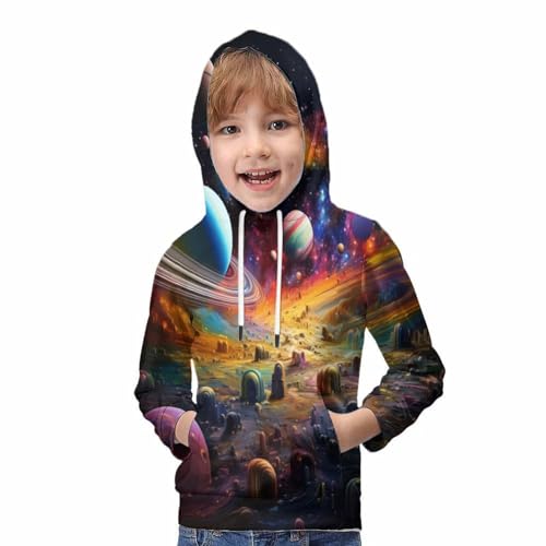 Sweat à capuche 3D planète ado pull chaud hiver fille garçon