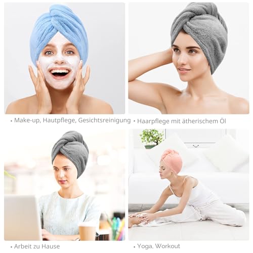 Laicky 3 Stück Mikrofaser Handtuch Haare Haarturban mit Knop zumTrocknen von Haaren, super saugfähig, verdrehter Turban,passend für Lange, Kurze, Locken, gerade Haare, (Grau Rosa Blau)