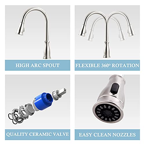 Appaso 2 Hole Kitchen Faucet With Pull Down Sprayer, Stainless Steel Brushed Nickel Commercial Kitchen Sink Faucet With Side Single Handle, Aps278Bn #TOP4