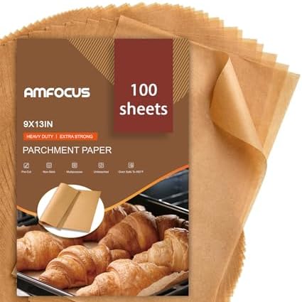 Parchment Paper Sheets, 9x13 In Non-Stick Precut Baking Parchment for Baking, Grilling, Air Fryer, Steaming, and More (Unbleached) - Quarter Sheet Size, Perfect for Bread, Cakes, Cookies, 100PCS