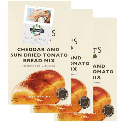 Bread Mix Bundle for Wrights Baking Cheddar Cheese & Sundried Tomato Bread Mix 500g 3 Pack + Brightdale Kitchen Booklet