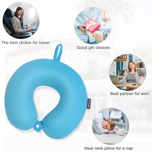 Image of Neck Pillow for Travel Comfortable Travel Pillows U Shape Memory Foam Airplane Pillow Support Neck and Head Portable Neck Pillows Suitable for Airplane, Trains, Self-Driving Cars, Lake Blue Color