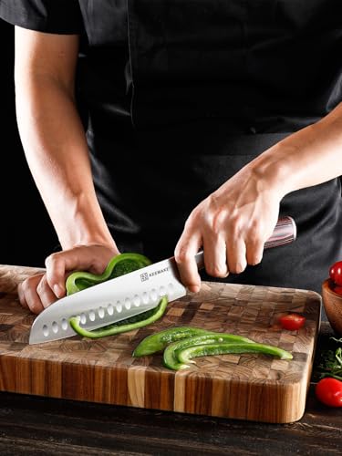 KEEMAKE Santoku Knife 7 inch, Japanese Chef Knife with German High Carbon Stainless Steel 1.4116 Chopping Knife, Kitchen Knives with Pakkawood Handle for Kitchen Cutting Knives - Image 2
