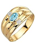 2 weißen Diamanten KLiNGEL Damen 925 Silber Ring mit Blautopas (beh.) in Blau und in und Diamant in Weiß