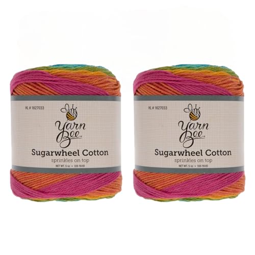Hobby Lobby Yarn Bee Sugarwheel Cotton, 3-Light, 100% Cotton, Yarn for Crocheting & Knitting Blankets, Hats & Accessories, Set of 2, 10 Sprinkles On Top