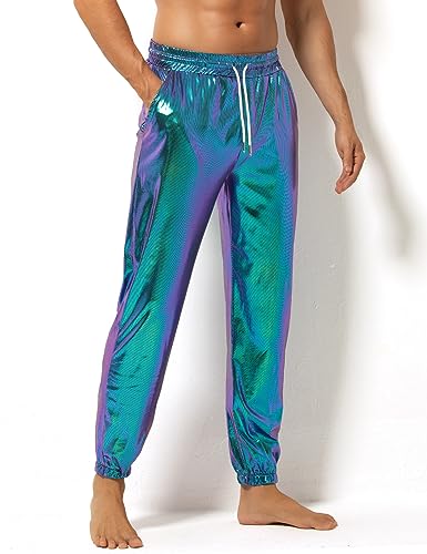 Arjen Kroos Men's Metallic Shiny Jogger Pants Breathable Party Night Club Disco Trousers2