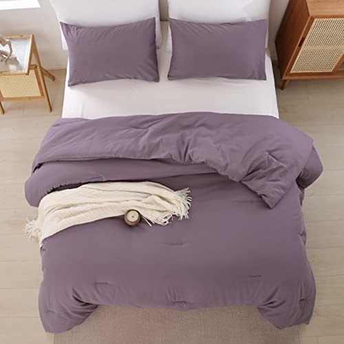 Image of ROSGONIA Oversized Queen Comforter Dusty Purple, 3pcs (1 Comforter & 2 Pillowcases) Lightweight Oversized Queen Comforter Sets Bedding Blanket Quilts