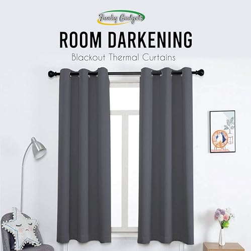 funky gadgets Blackout Curtains for Bedroom 72 Inch Drop Thermal Insulated Eyelet Curtains & Drapes Black Out Curtain for Kitchen, Living Room 2 Panels (66x72 Inch Charcoal) - Image 3